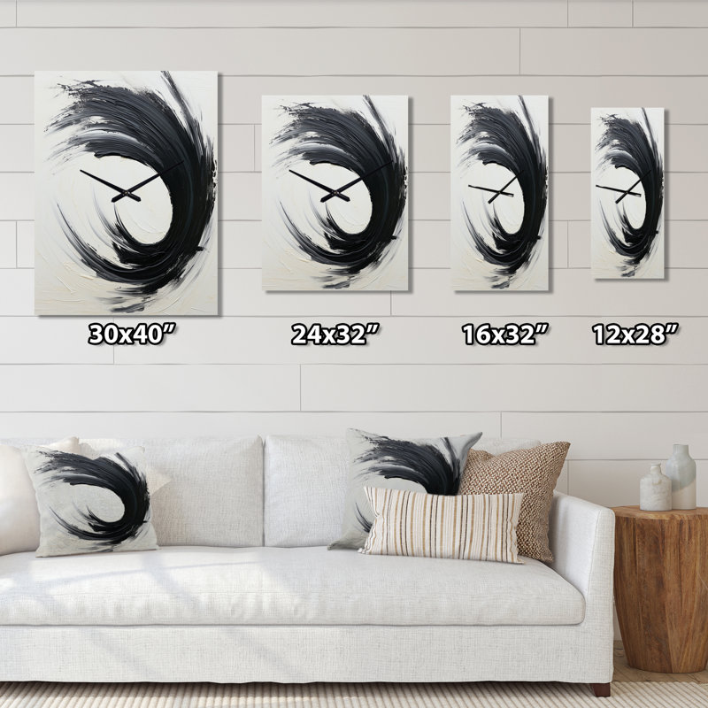 Essentiel essentiel d'être noir et blanc abstrait I - Peinture abstraite horloge murale surdimensionnée, Très grand