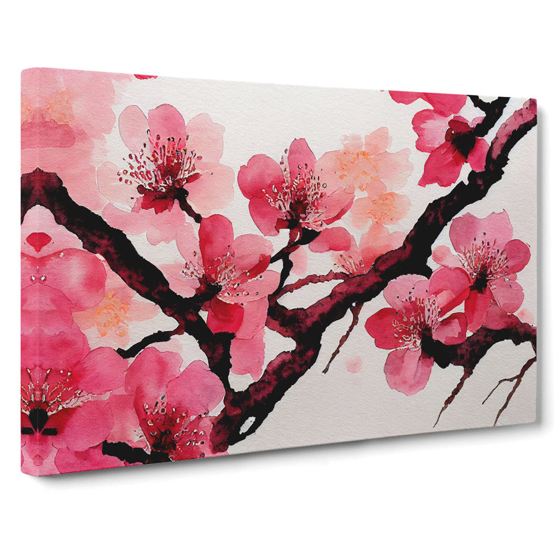 Cherry Blossom Flower Watercolour - Wrapped Canvas, 40cm H x 60cm W x 3cm D