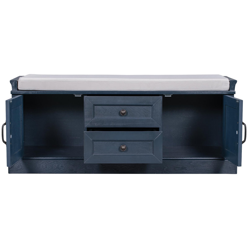 Banc de rangement avec 2 tiroirs et 2 armoires, banc à chaussures avec coussin amovible pour le salon, vestibule