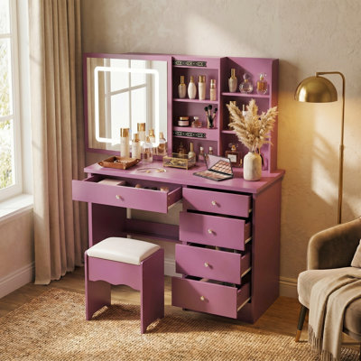 Makeup Vanity Set With Sliding Mirror And Lights