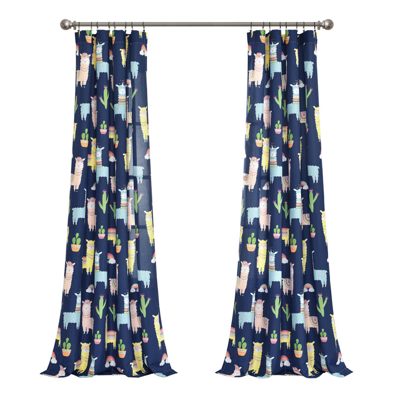 Semi Sheer Curtain Pair, Navy/Yellow