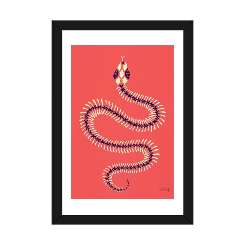 Strickler melon squelette serpent, H 26 po x l 18 po x P 1,5 po, Papier d'art encadré noir, Blanc