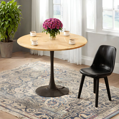 Modern Round / Oval Table: Natural Wood Color, Mdf Surface And Steel Tulip Bottom, Can Be Used As A Kitchen Dining Table Or A Mid-century Coffee Table In The Living Room