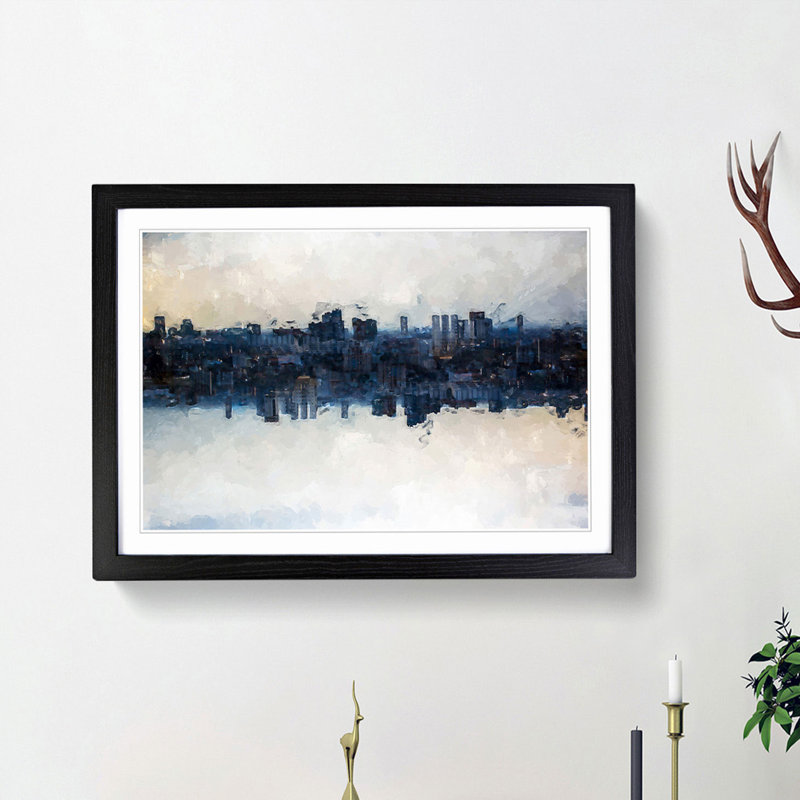 City Mirror in Abstract - Picture Frame Graphic Art Print, 36cm H x 48cm W x 2cm D, Black Framed