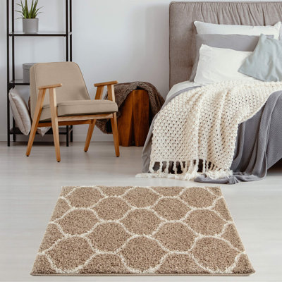 Myshaggy Collection Rugs Trellis Design in Beige