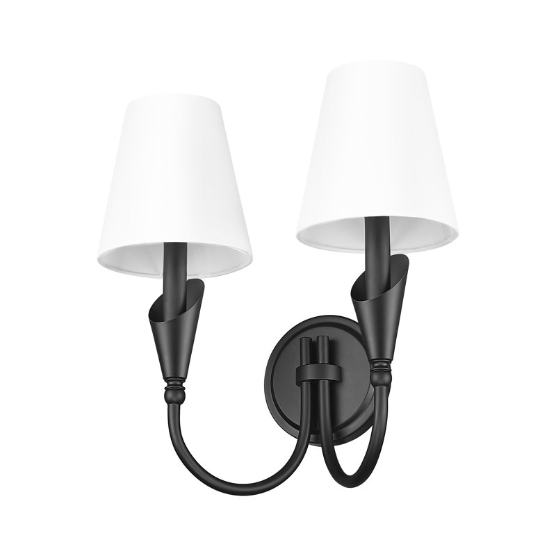 Applique murale moderne Elvin, H 14,5 po x l 13,75 po x P 8 po, Deux lumières, Noir mat