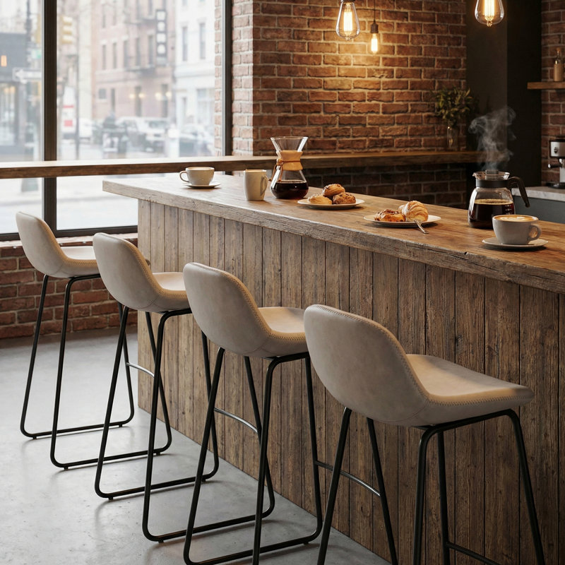 Elise 30" Barstool in Charcoal Black Faux Leather (Set of 2), Beige