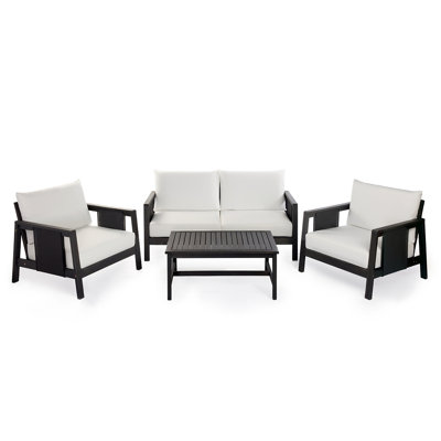 Ensemble de canapé d'extérieur 4 pièces avec coussins et table basse - Structure en bois d'acacia