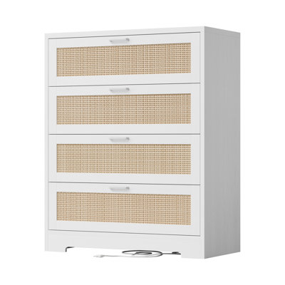 Commode moderne en rotin avec rangement en bois naturel et tiroir en rotin pour la chambre