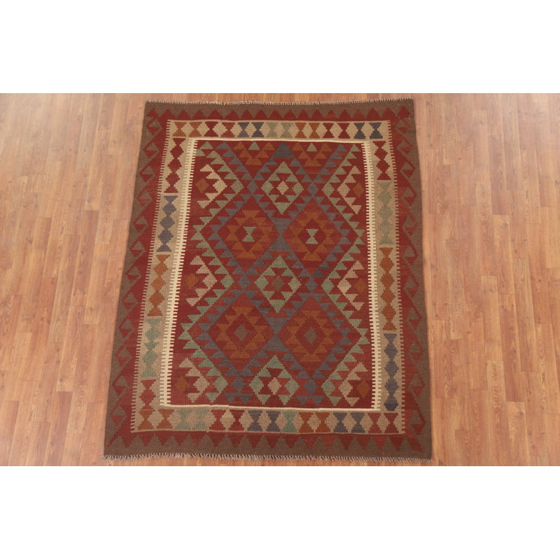 Tapis géométrique réversible en laine 5 x 7