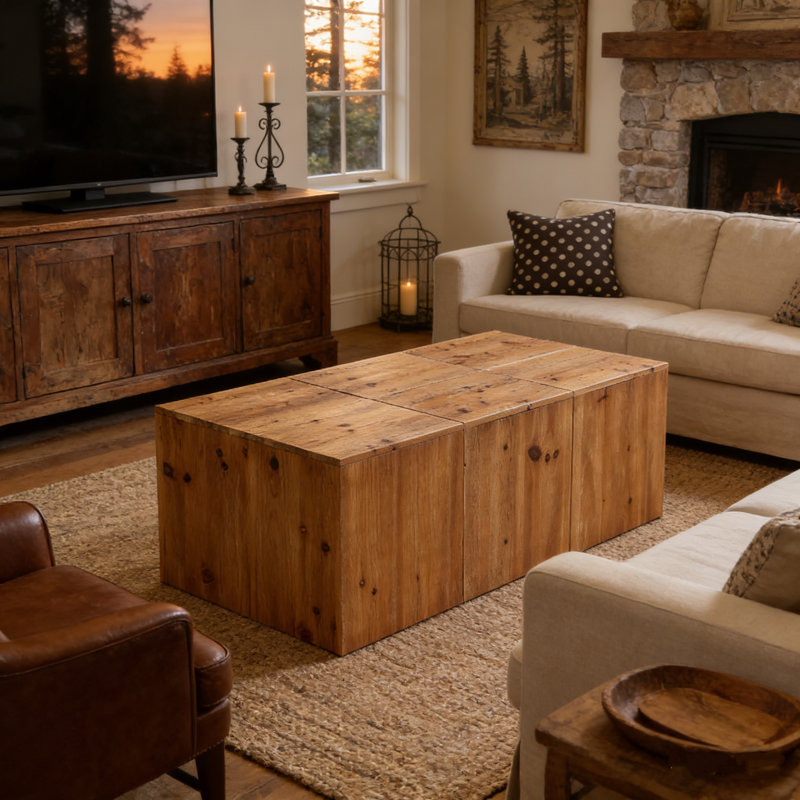 Grande table basse rectangulaire 47 pi en bois massif pour salon