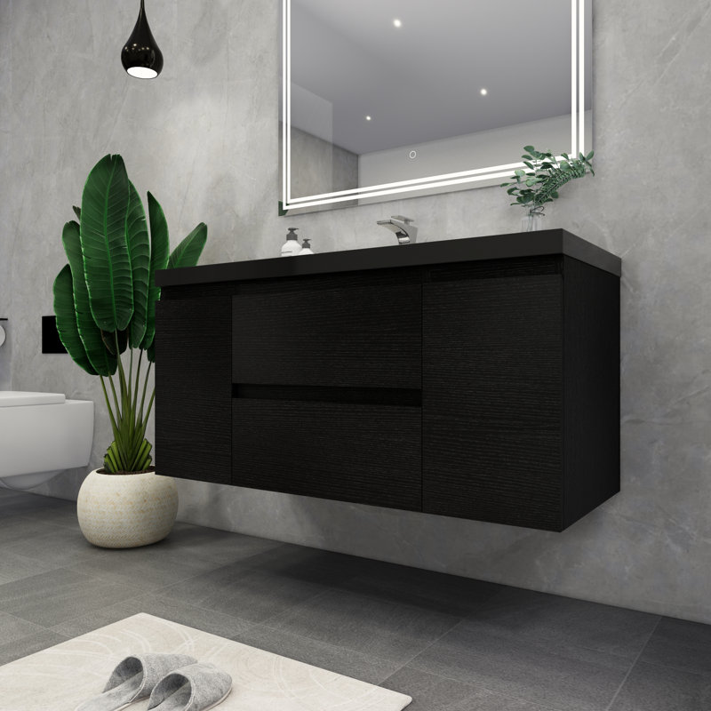 Castin 48" Wall-Mounted Single Bathroom Vanity Set, Rich Matt Black