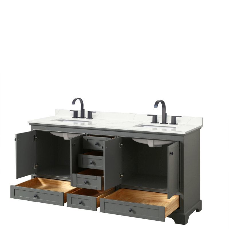 Deborah Free Standing Double Bathroom Vanity with Quartz Top, Giotto Quartz, Dark Gray, Matte Black