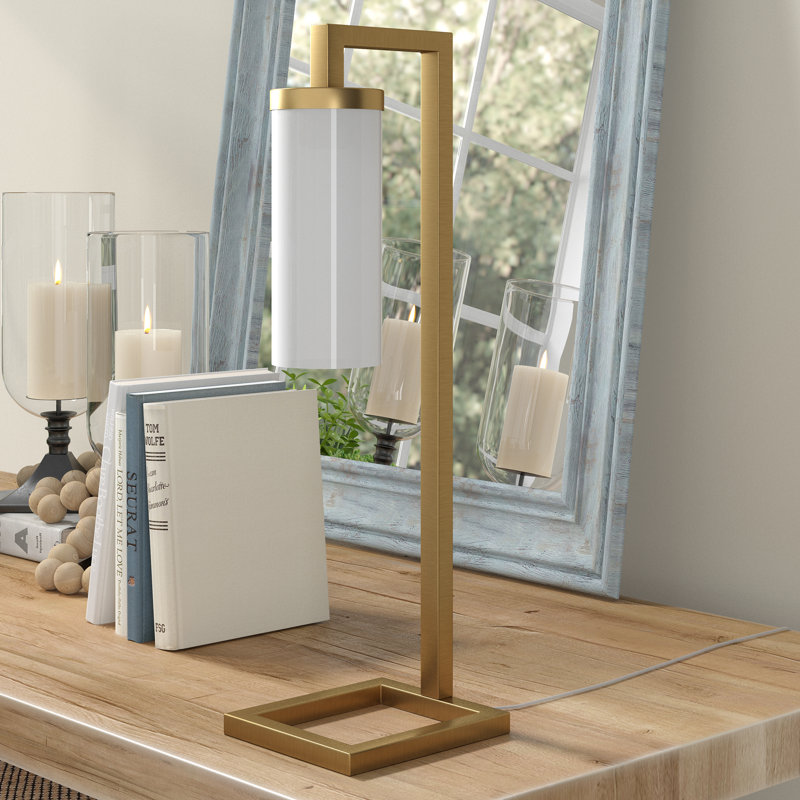 Malva Metal Desk Lamp, Brass, White Glass