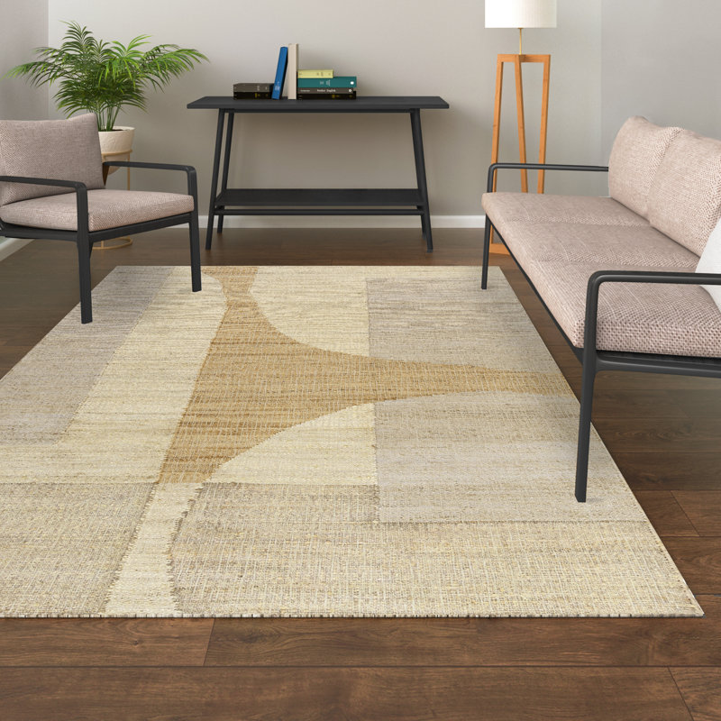Ivory/ Natural Contemporary Abstract Hand-Woven Indoor Area Rug, Rectangle 9' x 12'