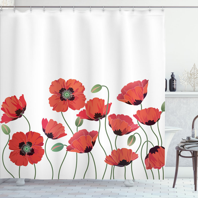 Rideau de douche simple Natural Poppy Garden, H 69 po x l 105 po
