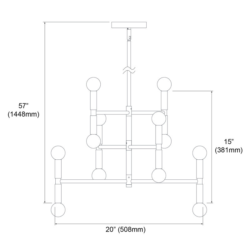 Lustre spoutnik 12 lumières Archle Annell, H 13 po x l 20,8 po x P 4,5 po, Bronze
