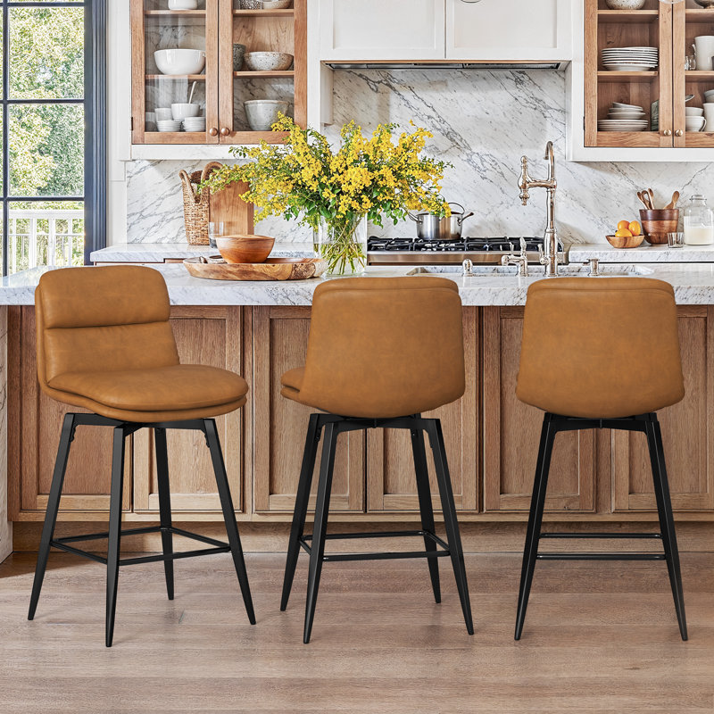 Tabouret de comptoir pivotant 26 po avec structure en métal, Brun whisky