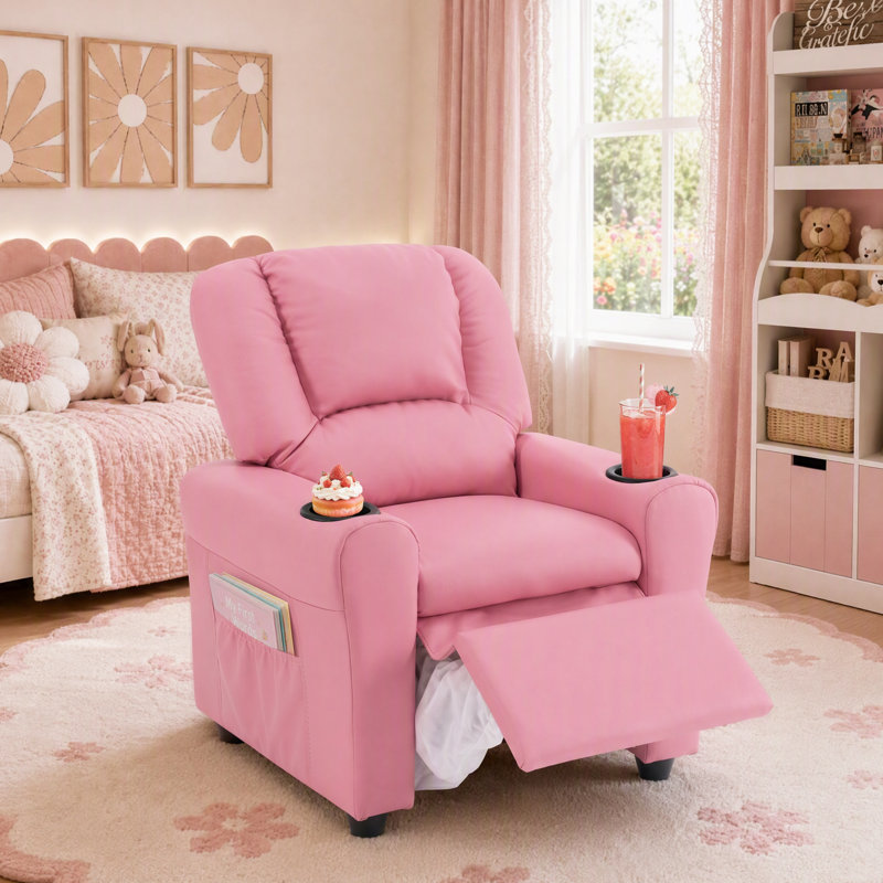 Esca Kids Recliner with 2 Cup Holder, Light Pink