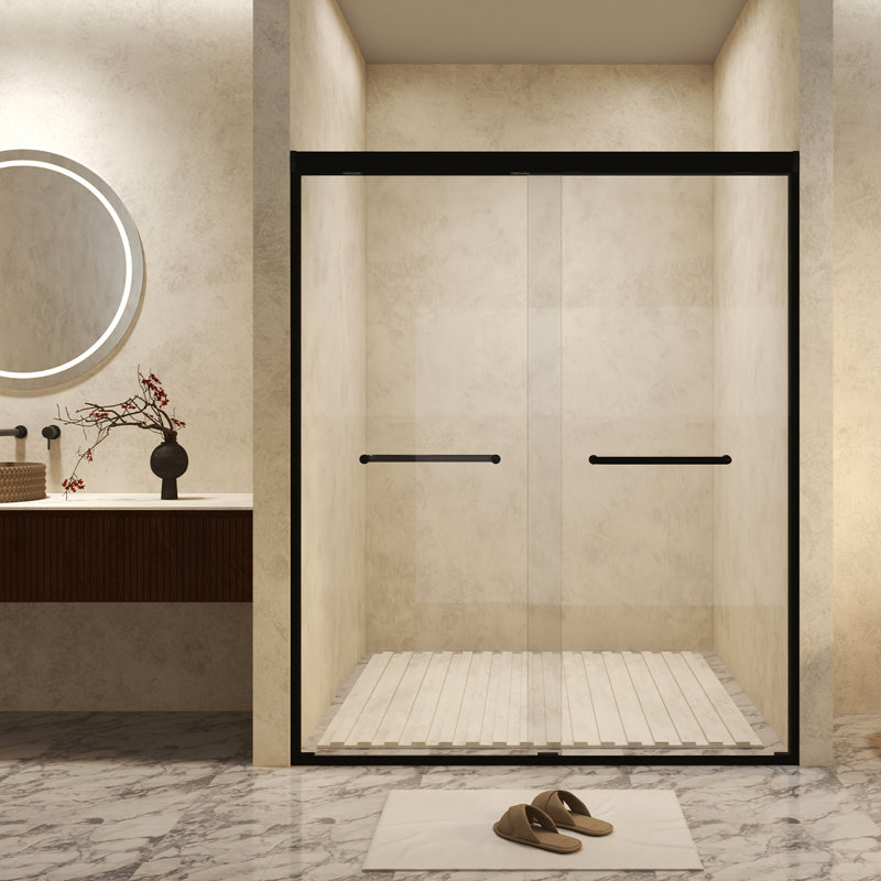Verre trempé l 50 à 54 po x H 72 po avec film antidéflagrant, double porte de douche coulissante à cadre en aluminium
