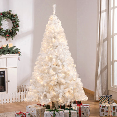 Sapin de Noël artificiel de 6 pi avec branches réalistes, 250 lumières DEL blanc chaud et 1000 pointes, blanc