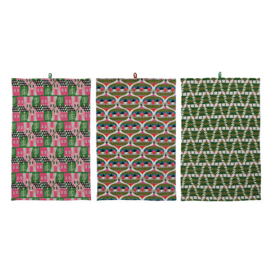 Holiday Waffle Weave Cotton Tea Towel Set