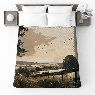 Couvre-lit matelassé de style campagne avec oiseaux