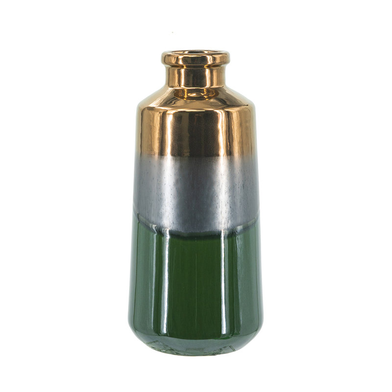 D5.5X12" Ceramic Accent Vase With Ombre Bronze/Silver/Green Finish