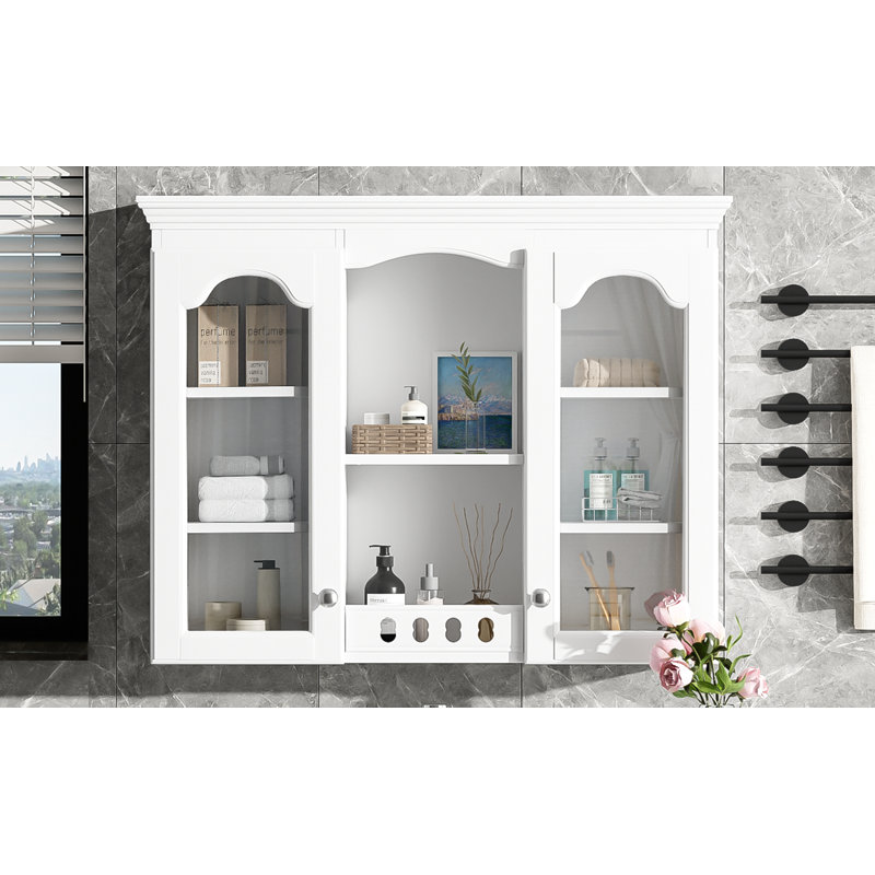 Wall Mounted Medicine Cabinet, Bathroom Wall Cabinet With 2 Glass Doors, Over The Toilet Space Saver Storage Cabinet With Ample Storage