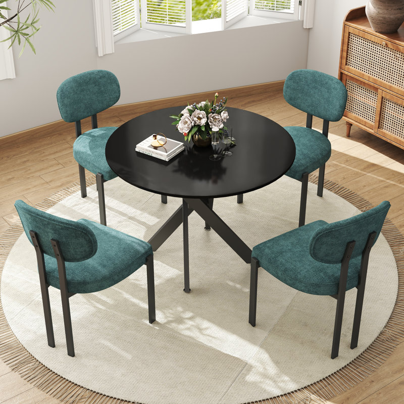 Ensemble repas rond à piédestal, Noir, 5, Vert