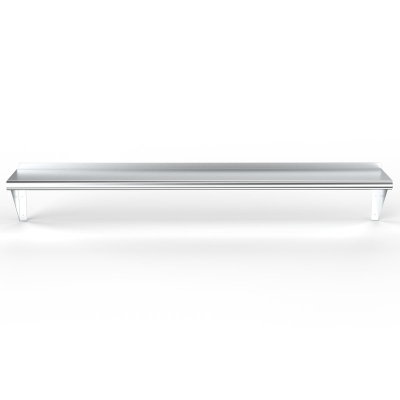 Tablette murale utilitaire en métal., H 9 po x l 60 po x P 10 po, Acier inoxydable