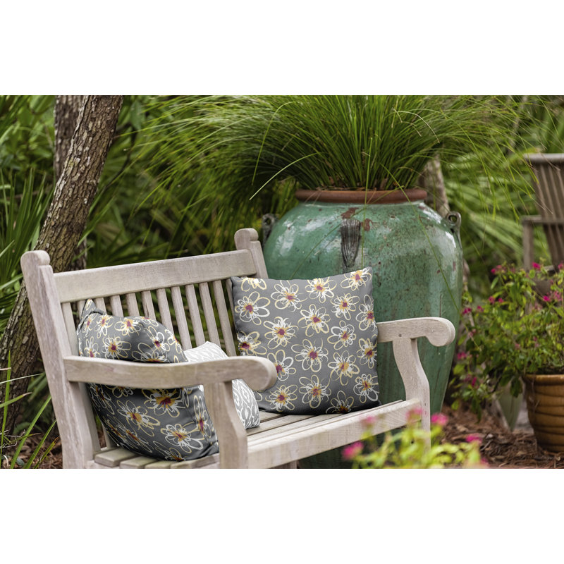 Botanical Blooms Geometric Indoor/Outdoor Reversible Throw Pillow, 16"x16", Gray