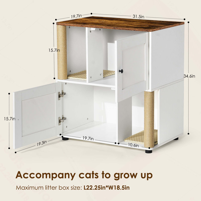 Enceinte de litière double pour chat, bac à litière pour 2 chats, litière pour chat, double bac à litière avec étagère, convient à la plupart des bacs à litière, blanc et rétro