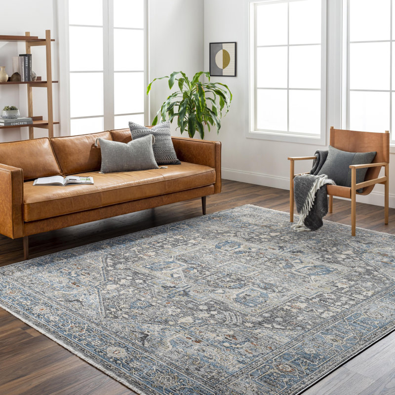 Tapis oriental en polyester tissé à la machine Skagway, Rond 6 pi 7 po