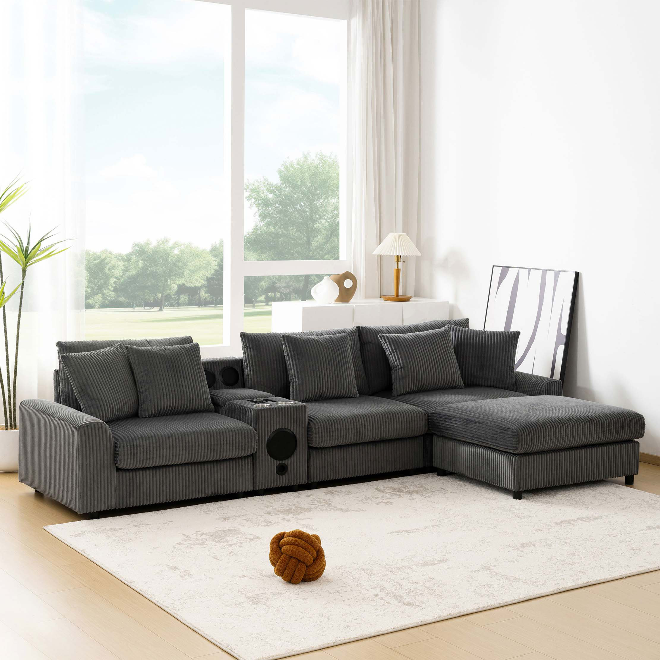 Ivy Bronx 112*64'' Corduroy Sectional Sofa With Tooth Speakers,L-Shaped ...