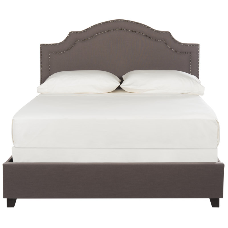 Upholstered Standard Bed, Full, Dark Taupe/Brass
