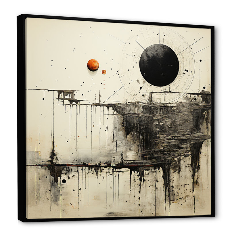 «Gray and Black Fantasy Horizon», reproduction d'art sur toile abstraite, Cadre flottant noir, H 30 po x l 30 po x P 1 po