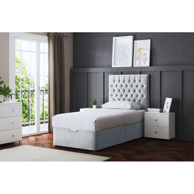 Seraphine Chesterfield Divan Bed with Headboard, Silver, Single (3')