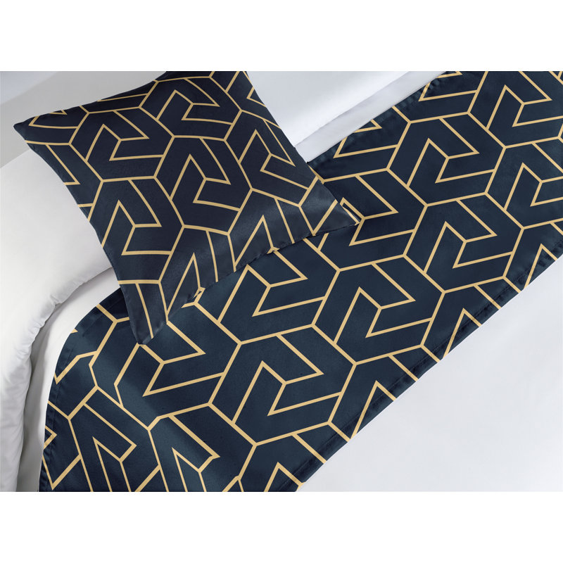 Ambesonne Geometric Bed Runner Set Square Pattern Stripes  Pale Yellow Charcoal Grey, Twin