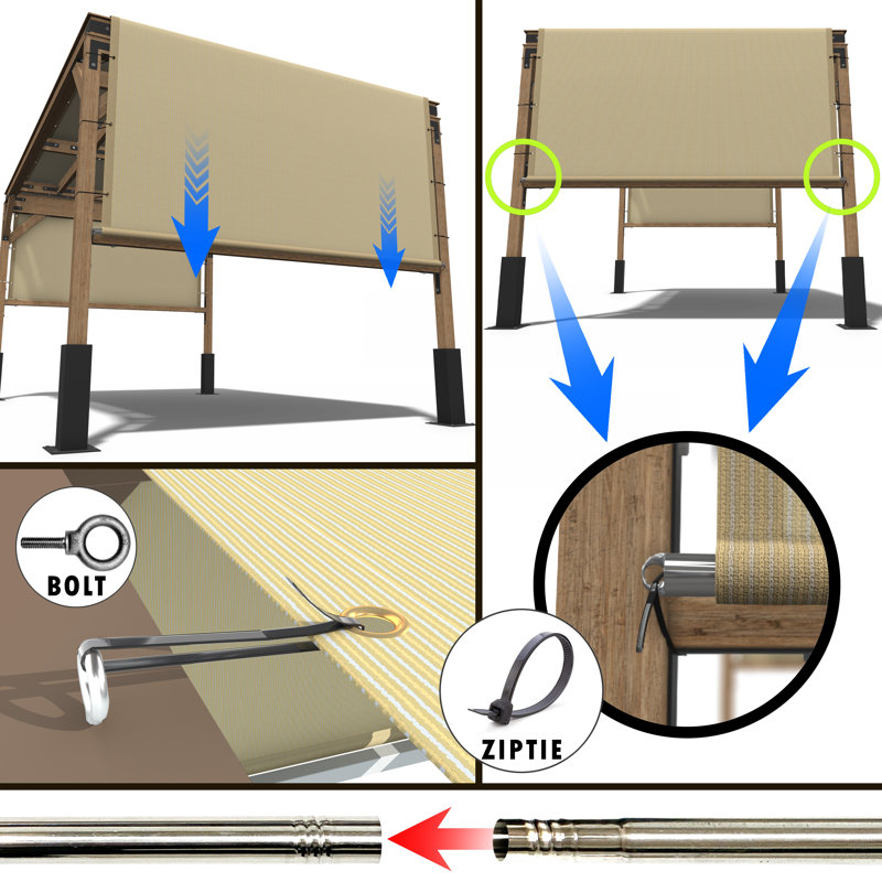 Beige 12' x 12' HDPE Patio Pergola Shade Canopy