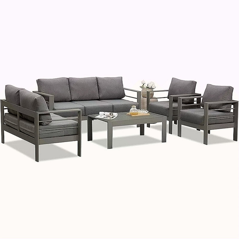 Ensemble de conversation 5 pièces d'extérieur toutes saisons, canapé modulaire, canapé en aluminium - Coussins