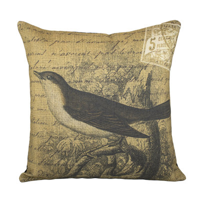 Bird on Branch Cotton Throw Pillow