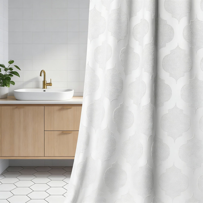 Farmhouse Shower Curtain With Plush Texture, Waterproof Fabric, Reinforced Grommets, 72X72 Inches, White
