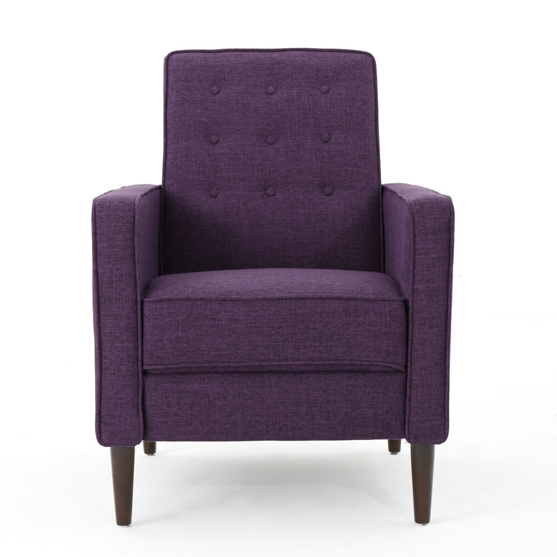 Button Tufted Upholstered Manual Push-Back Recliner , Purple Polyester