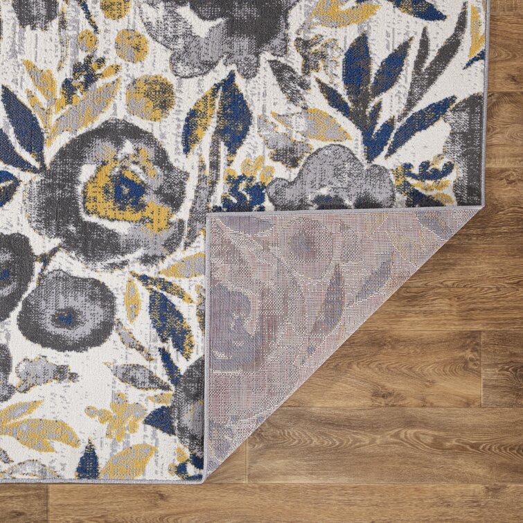 Highlawn Damask Indoor / Outdoor Area Rug in Yellow/Black/White Andover Mills Rug Size: Rectangle 7'9 x 10'6