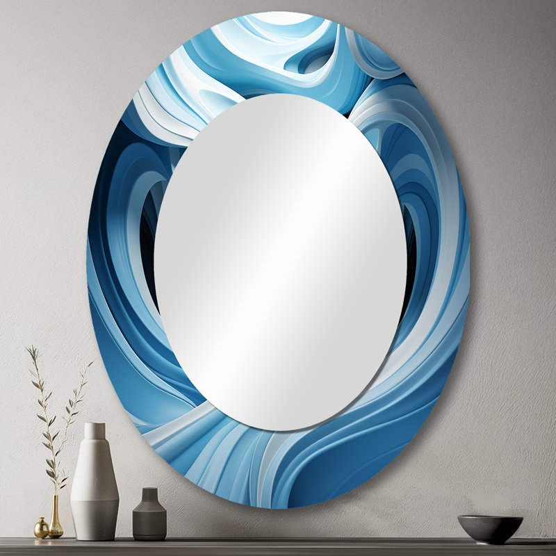 Sarolta Op Art Blue Focus II - miroir mural décoratif Op Art, 43 po x 33 po, Ovale