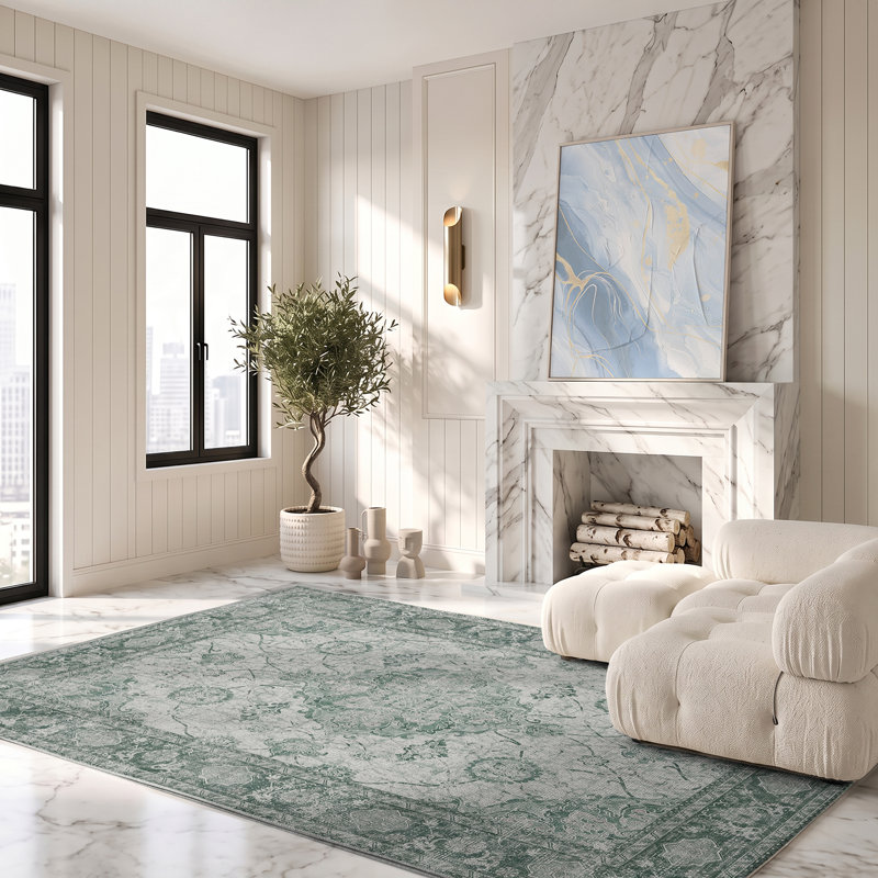 Abstract Machine Printed Area Rug, Faded Persian, 160 x 230 cm
