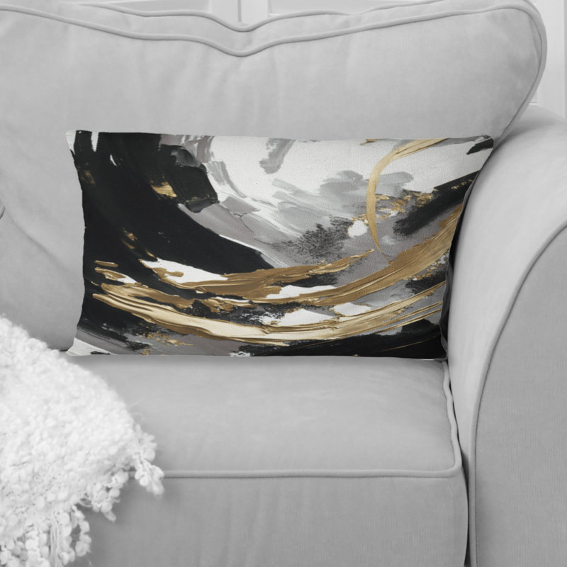 Imminent Bliss Bold texturé or et noir IV - peinture abstraite imprimée, coussin décoratif