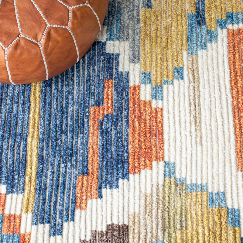 Tapis géométrique en laine / coton noué à la main Raeleigh, Rectangle de 5 pi x 8 pi