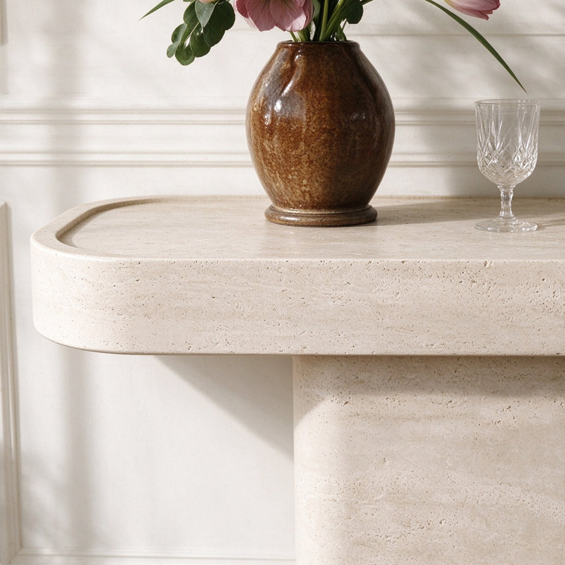 Stone Top Console Table, 33.46" H x 47.24" W x 13.78" D
